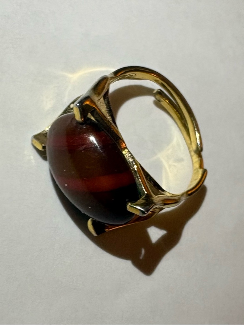 Sarah Coventry Wood Nymph Ring, 1972 - Brown Oval With Orange